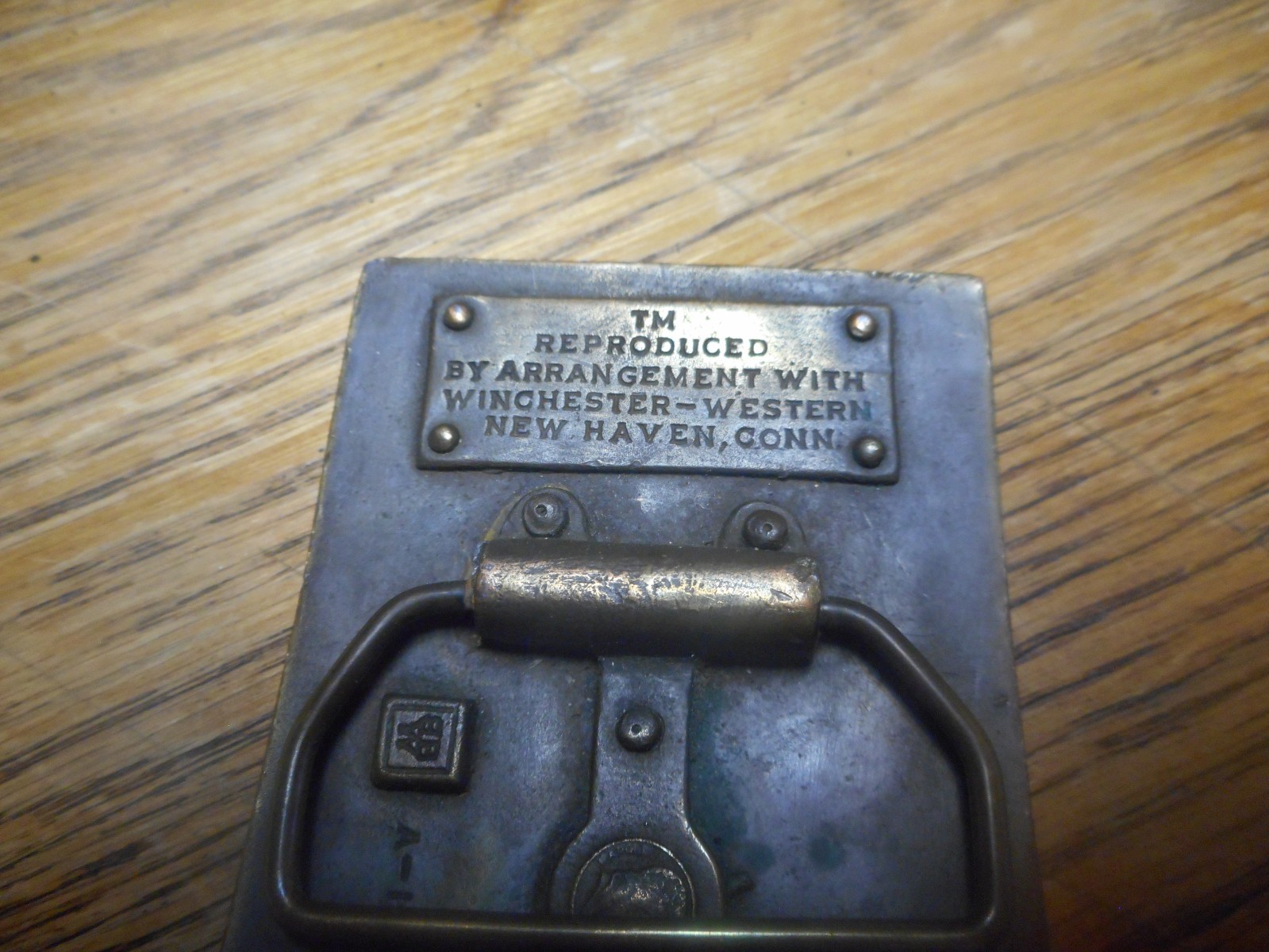Vintage Brass Belt Buckle Winchester Repeating Arms Western New Haven Conn USA
