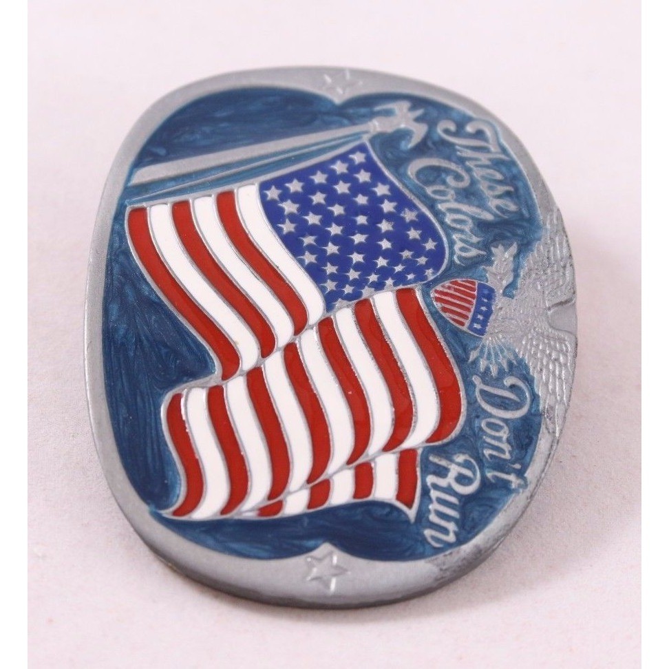 Buckle Bakery These Colors Don&rsquo;t Run American Flag Belt Buckle Vintage 1852 Oval