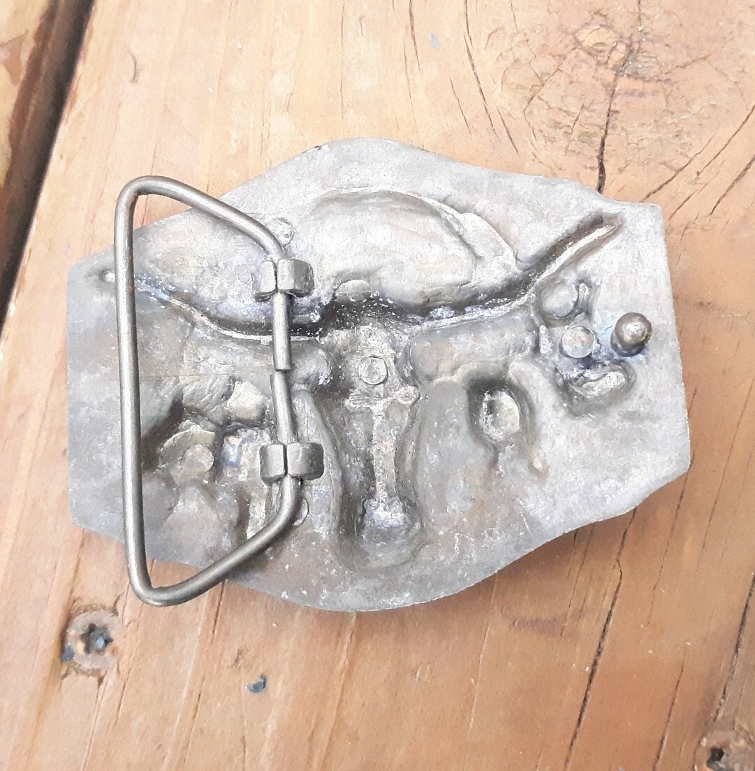 3D Texas Longhorn Bulls Rope Cattle Drive Brass Metal Belt Buckle 3 1/4 x 2 1/2&Prime;