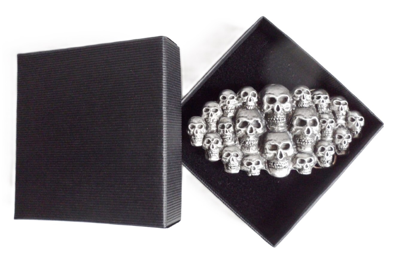 Multitude of Skulls Skull Pewter Belt Buckle – Hand Made in the United Kingdom