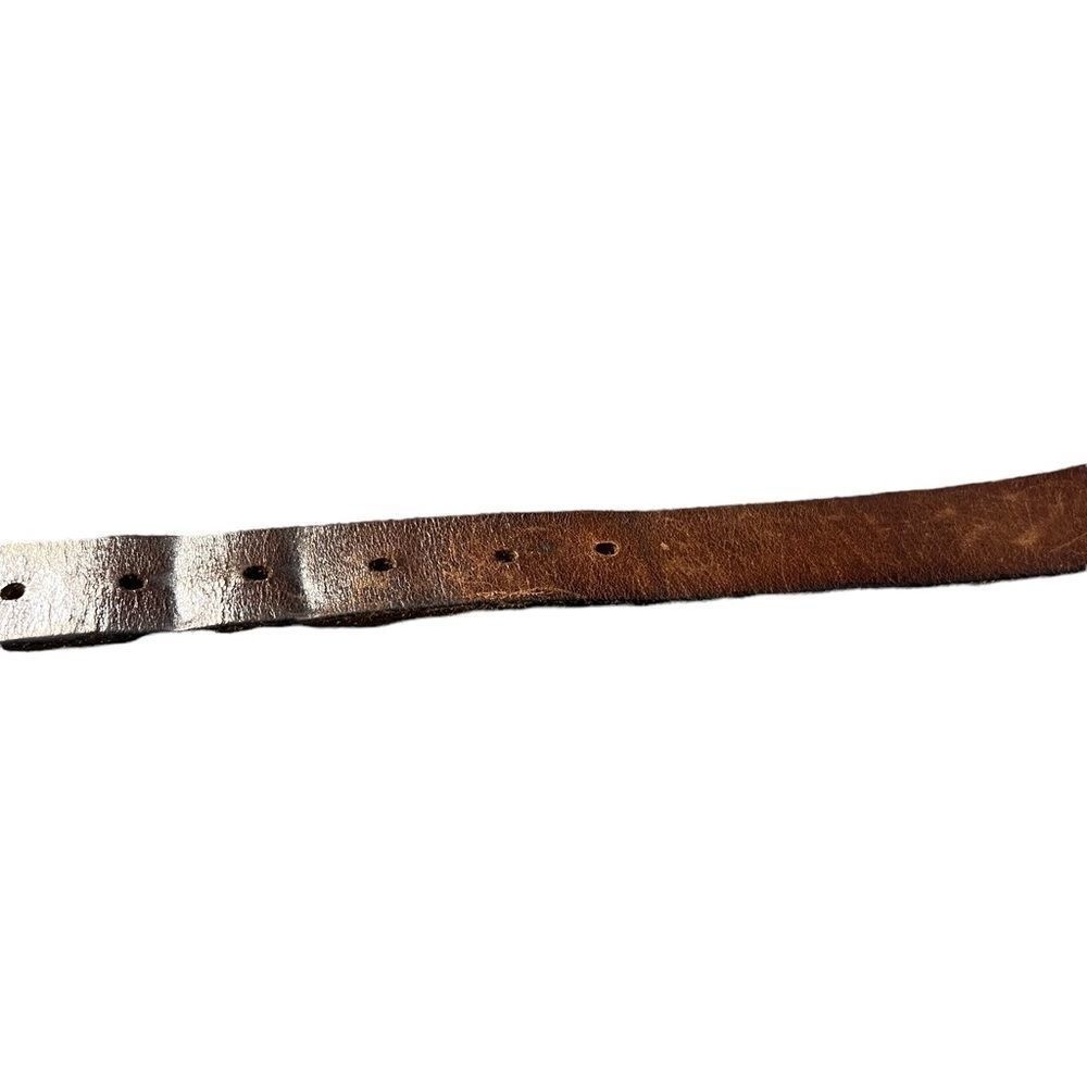 Vintage Brown Leather Belt Solid Brass Buckle Unbranded Boho Western Fits 34&Prime;