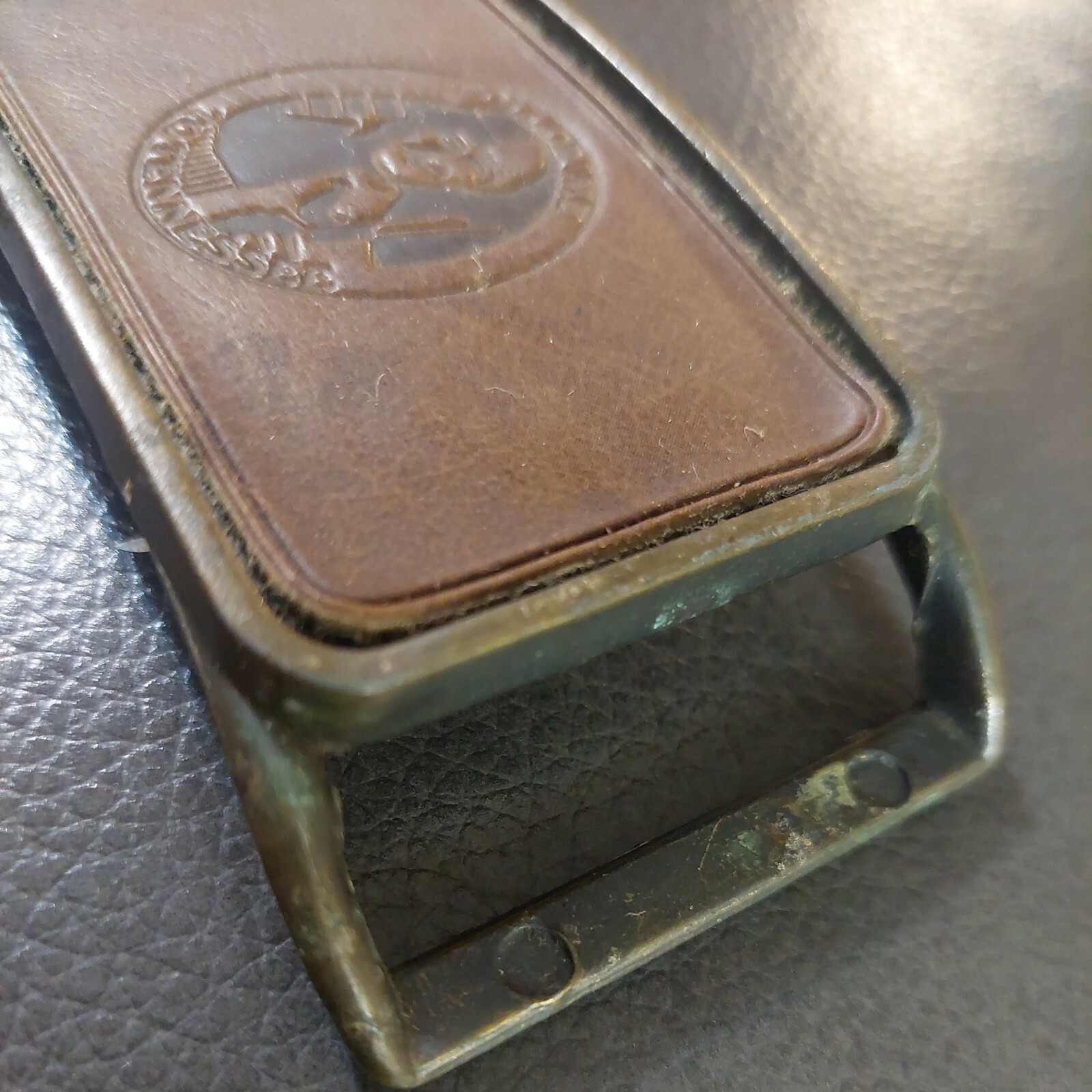 Follow me to Tennessee Brown Patch Leather Metal Belt Buckle Vintage Stamped