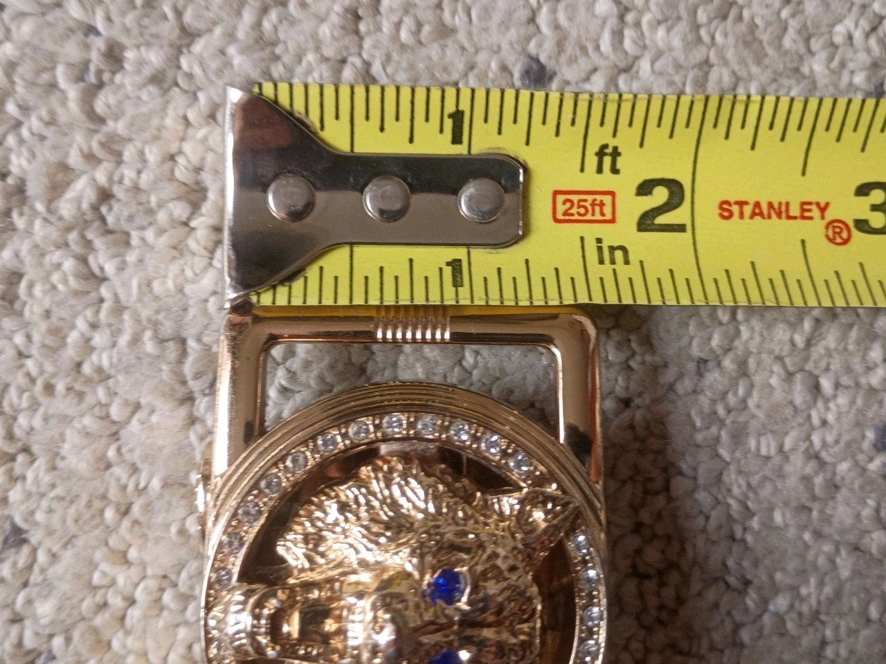 Gold Wolf Head Belt Buckle Rhinestone Blue Eyes Bling Hip Hop Mens Slide GUC