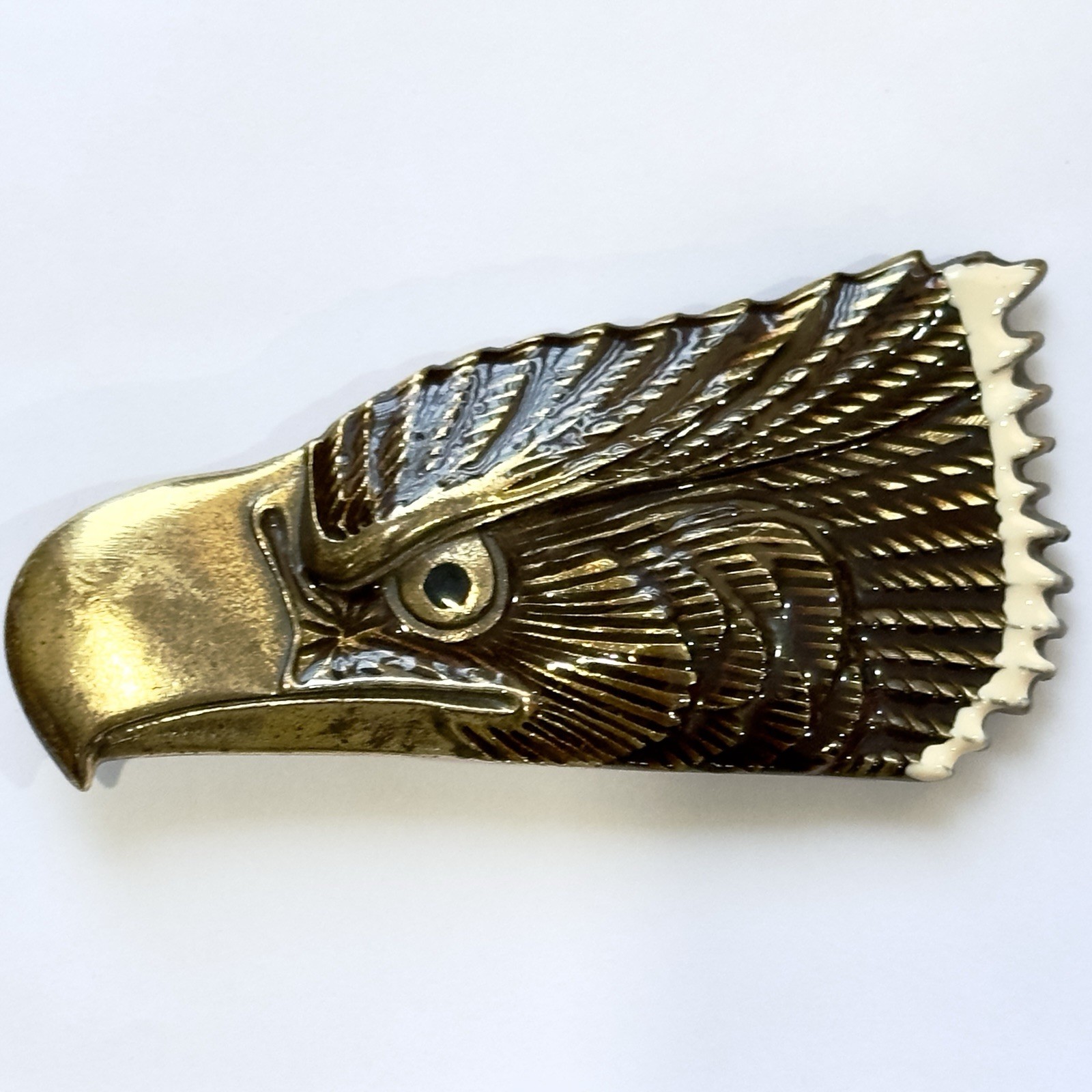 Vtg Eagle Head Brass Buckle Enameled 1979 Grt American Buckle Co #120 USA Ltd Ed