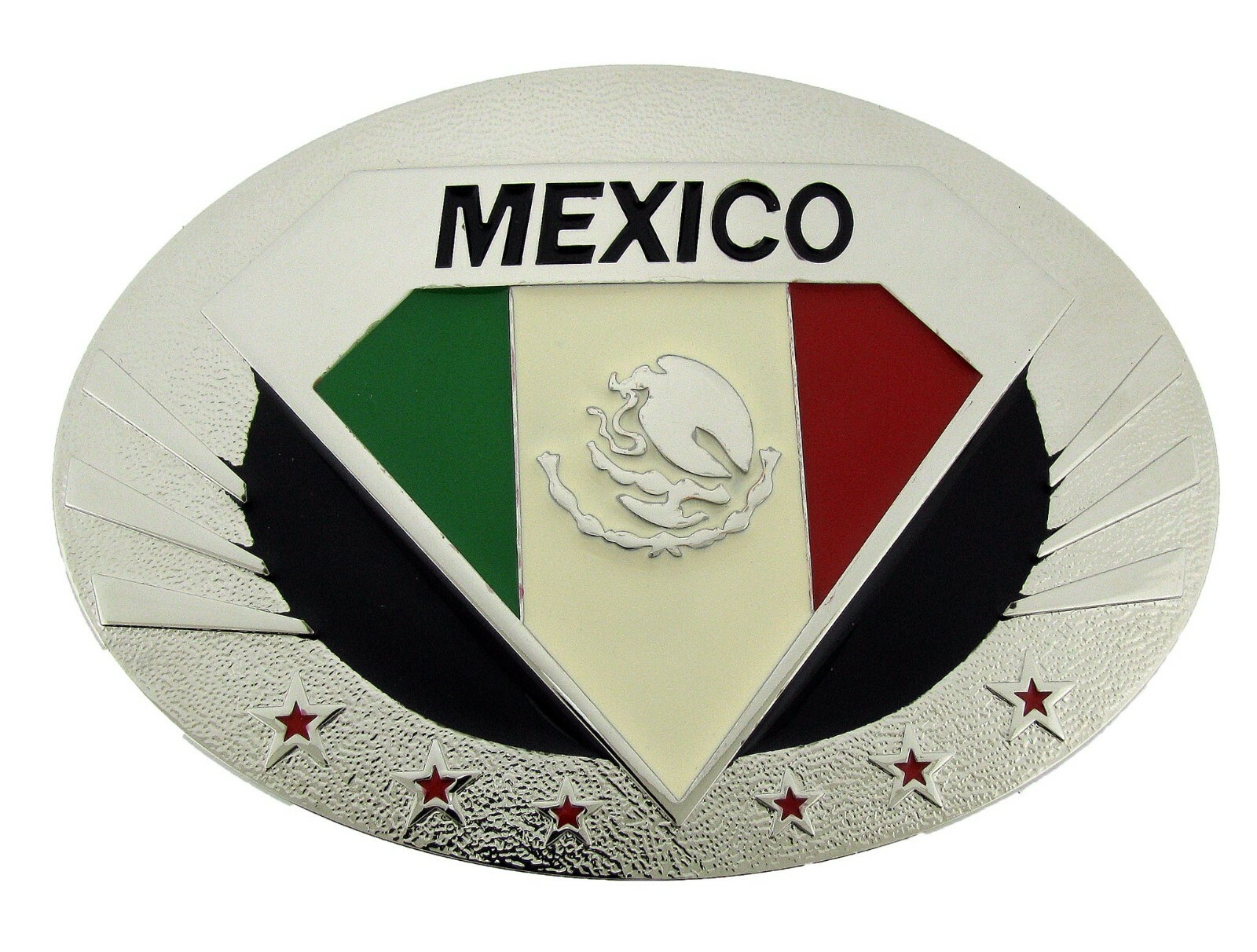 Mexico Mexican Men Women Flag Belt Buckle Vintage Silver Metal Western Cowboy