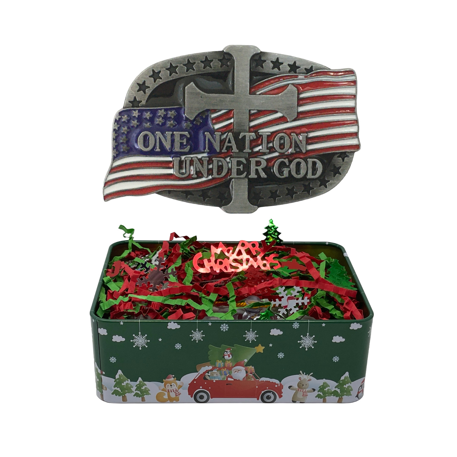 American Flag Belt Buckle Christmas Gift Set USA Patriotic Belt Buckles for Men