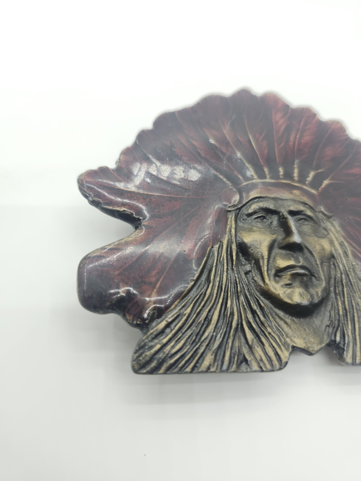 Vintage Native American Indian Chief Head Headdress Belt Buckle Metal 70s 4&Prime;