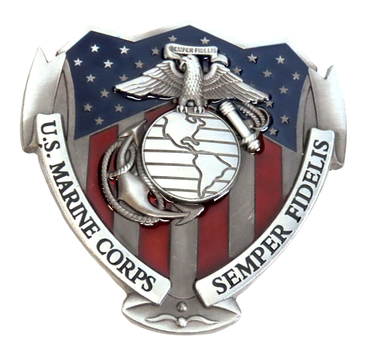 US Marine Corps Semper Fidelis Metal Enameled 3D Belt Buckle