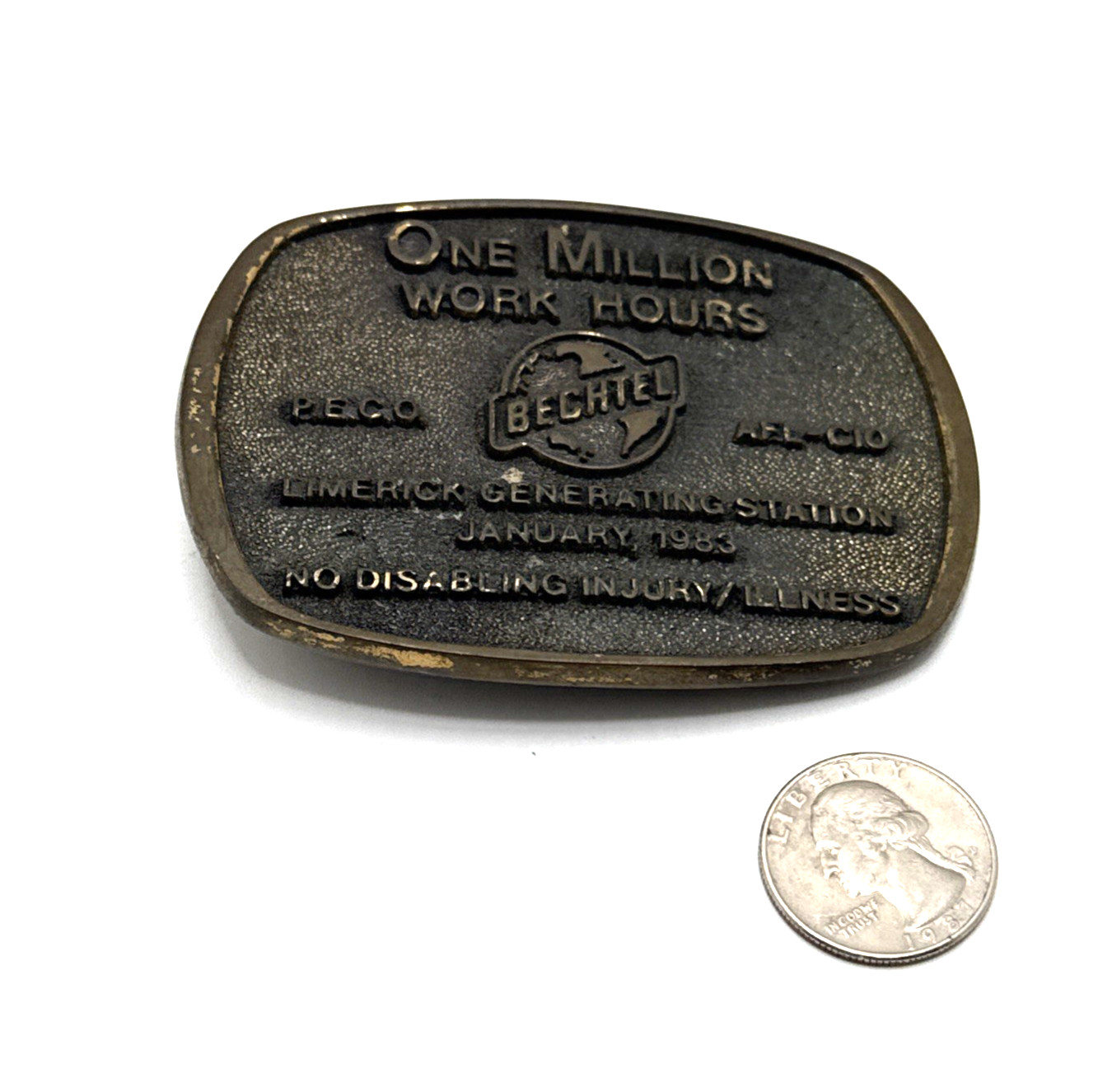 Vintage 1983 LIMERICK Generating Station Bechtel AFL-CIO Belt Buckle BTS Safety