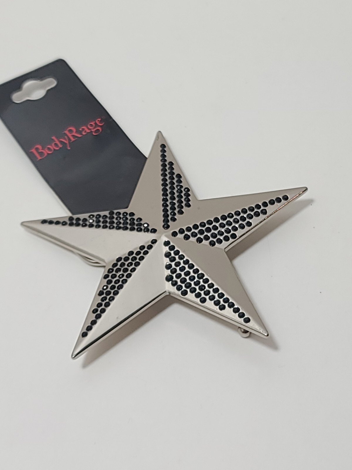 Silver With Black Sparkling Stones. Star Metal Fashion Belt Buckle