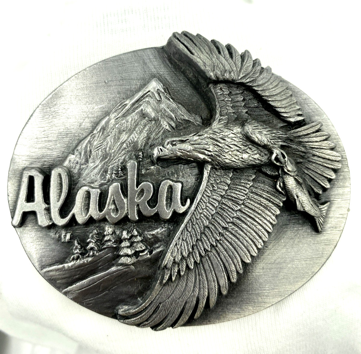 VTG Mens Siskiyou Buckle Co Alaska Bald Eagle Belt Buckle Pewter Americana Lot27