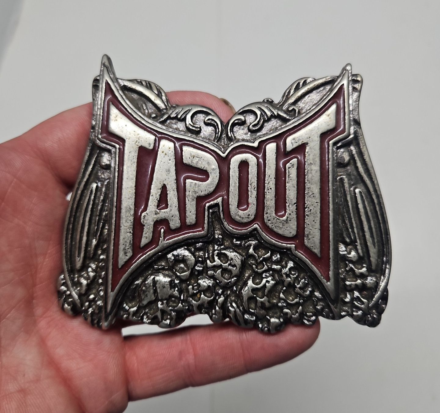 Vintage MMA UFC TAPOUT Belt Buckle Heavy Metal Skulls Graveyard Belt Buckle