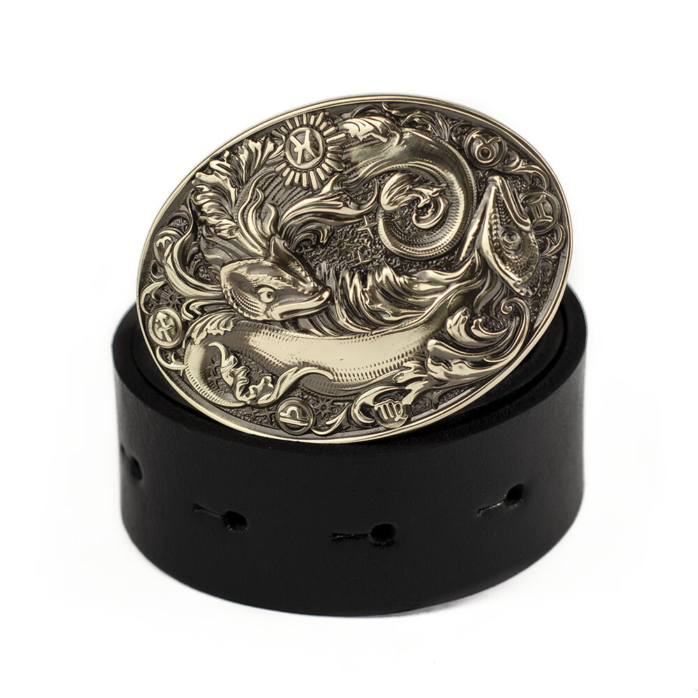 Pisces german silver belt buckle, Horoscope Astrological Zodiac Sign belt buckle