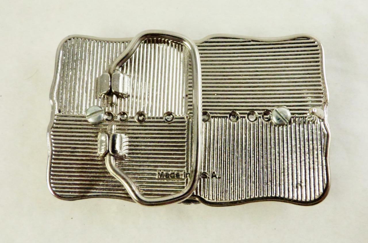 Blue Cobalt Glass 30×40 MM Rhodium Plated Belt Buckle Made In The USA