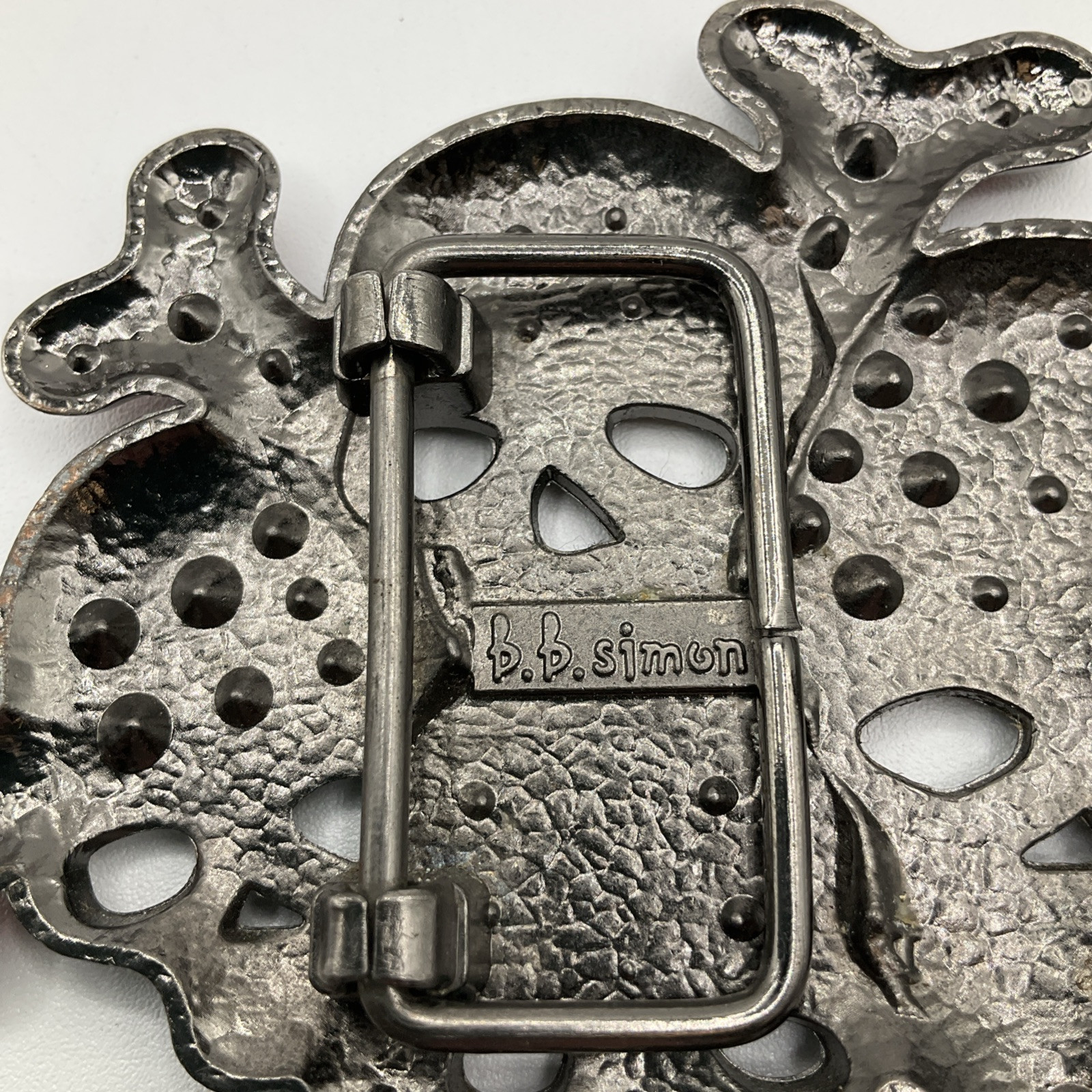 Qty (2) b.b. simon Red and White Skull Belt Buckles Black Chrome