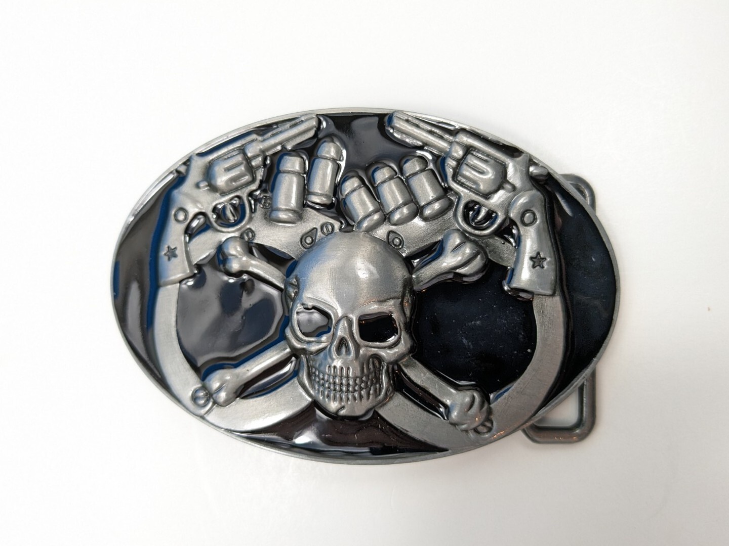 Biker Skull Pistol Revolver Gun Hand Cuffs Belt Buckle NEW Metal outlaw
