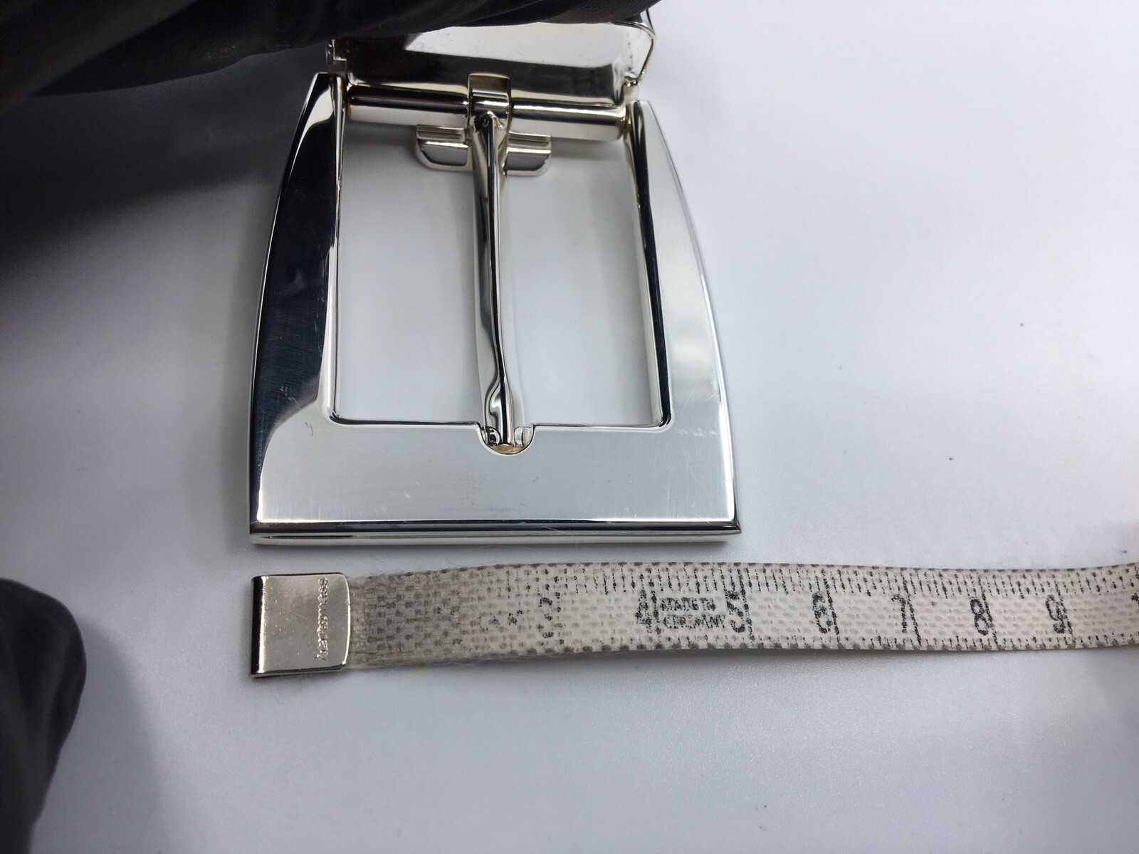 New Authentic Montblanc Sterling Silver Buckle Trapeze Calf Strap Belt