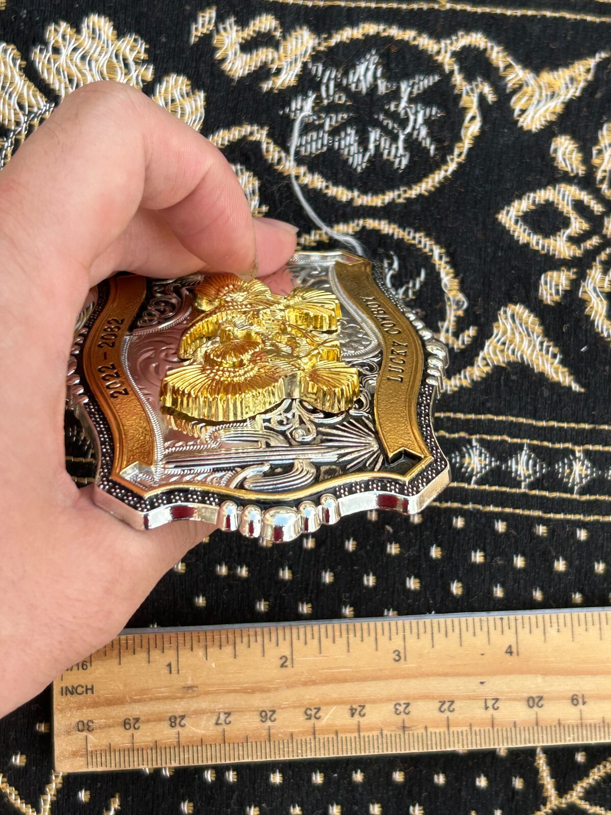 Western Buckle Gold Black Silver Roosters Cowboy 2 »Buckle Hebilla Vaquero Gallo