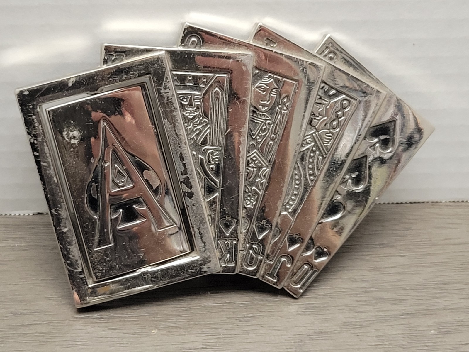 Belt Buckle Poker Royal Flush with Revolving Ace, Metal, Westside CA
