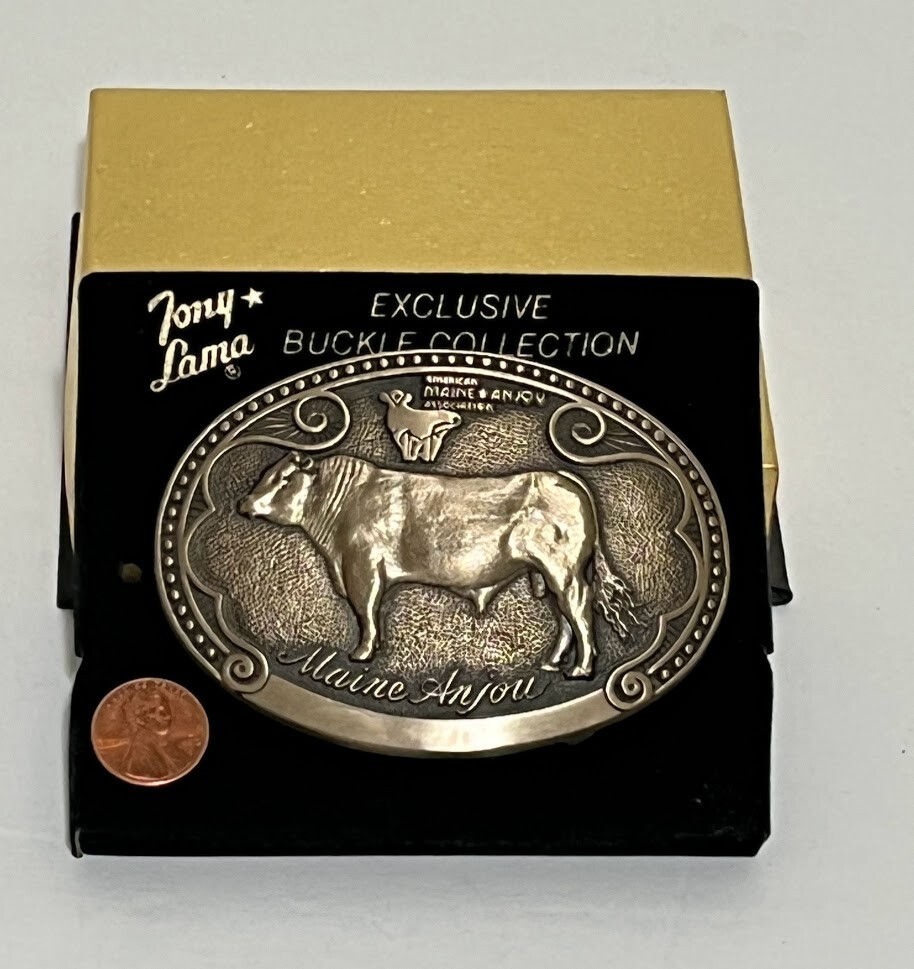 Tony Lama Brass Belt Buckle Maine Anjou Cattle Breed Series 1st Edition NOS