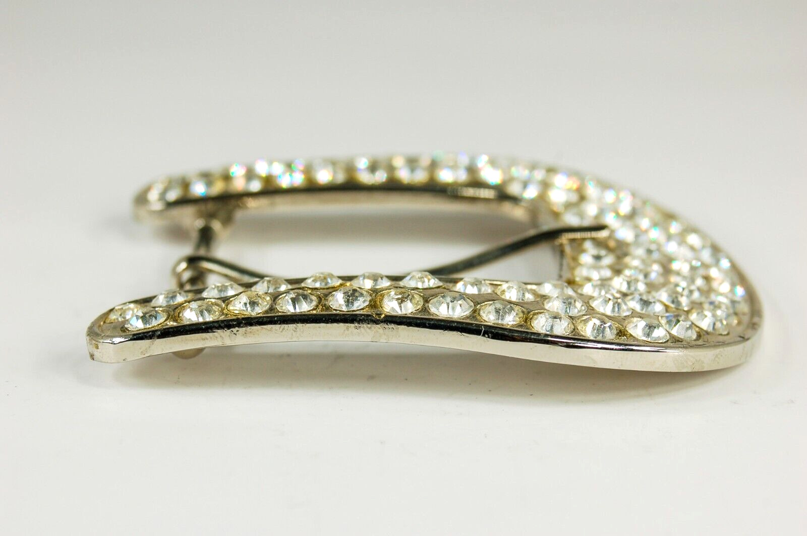 Western Clear Rhinestone silver tone belt buckle