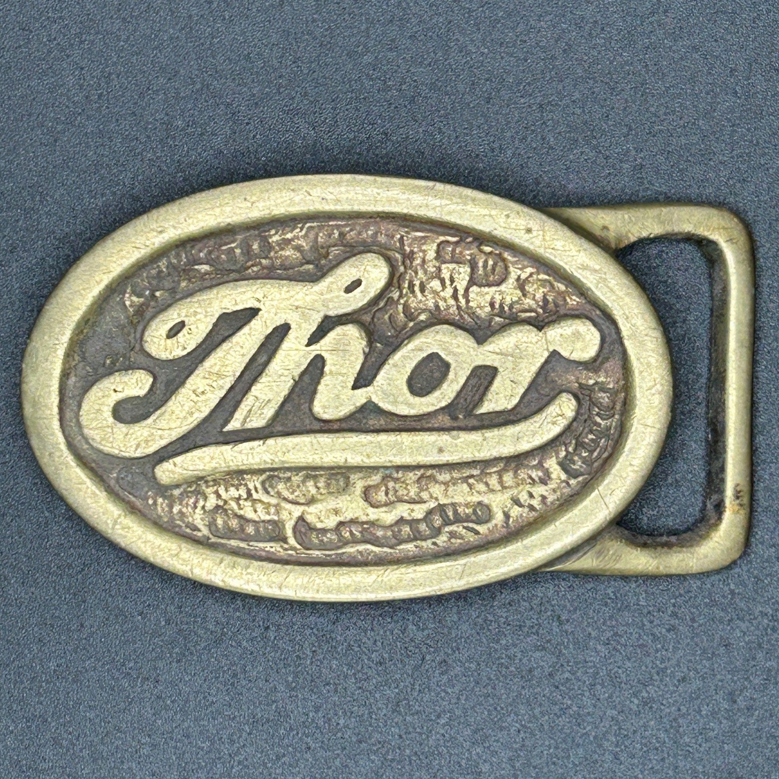 Vintage Thor Motocross Belt Buckle Brass Tone Oval Racing Logo Unisex