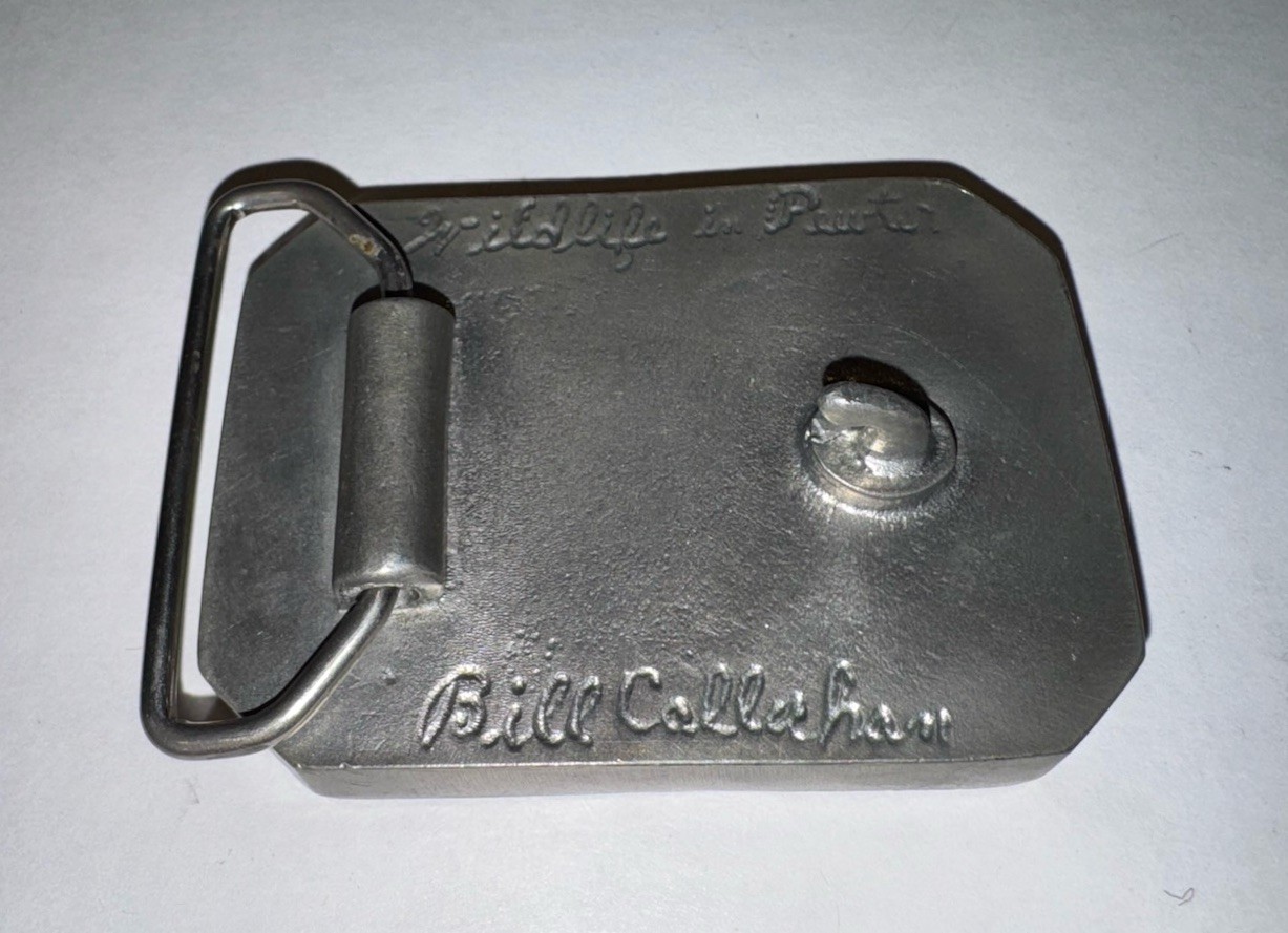 Vintage Bill Callahan Wildlife in Pewter Silver Bird Dog Belt Buckle Duck