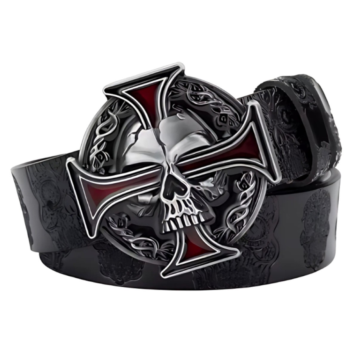 Cross and Skull Buckle and Belt Set, Classic Rock Biker Accessory