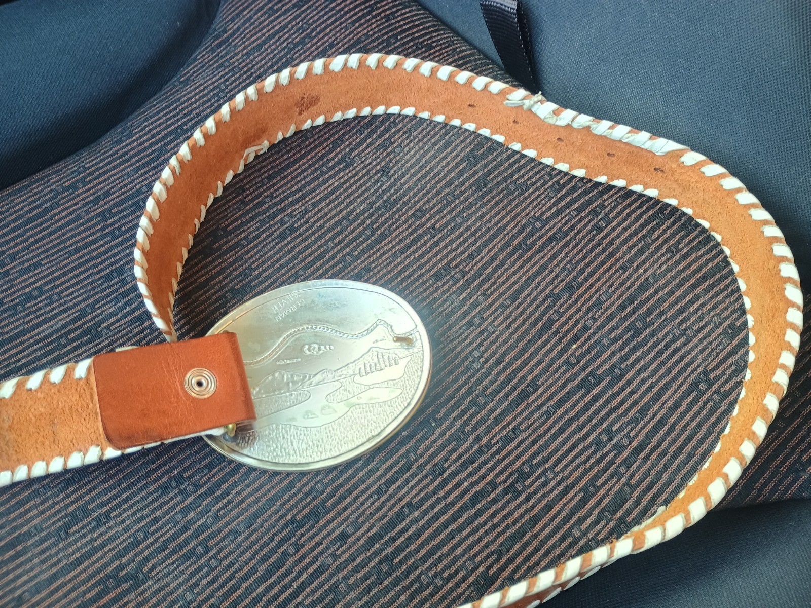 vintage genuine leather belt Bull Riding Wild mountains buckle silver Germani