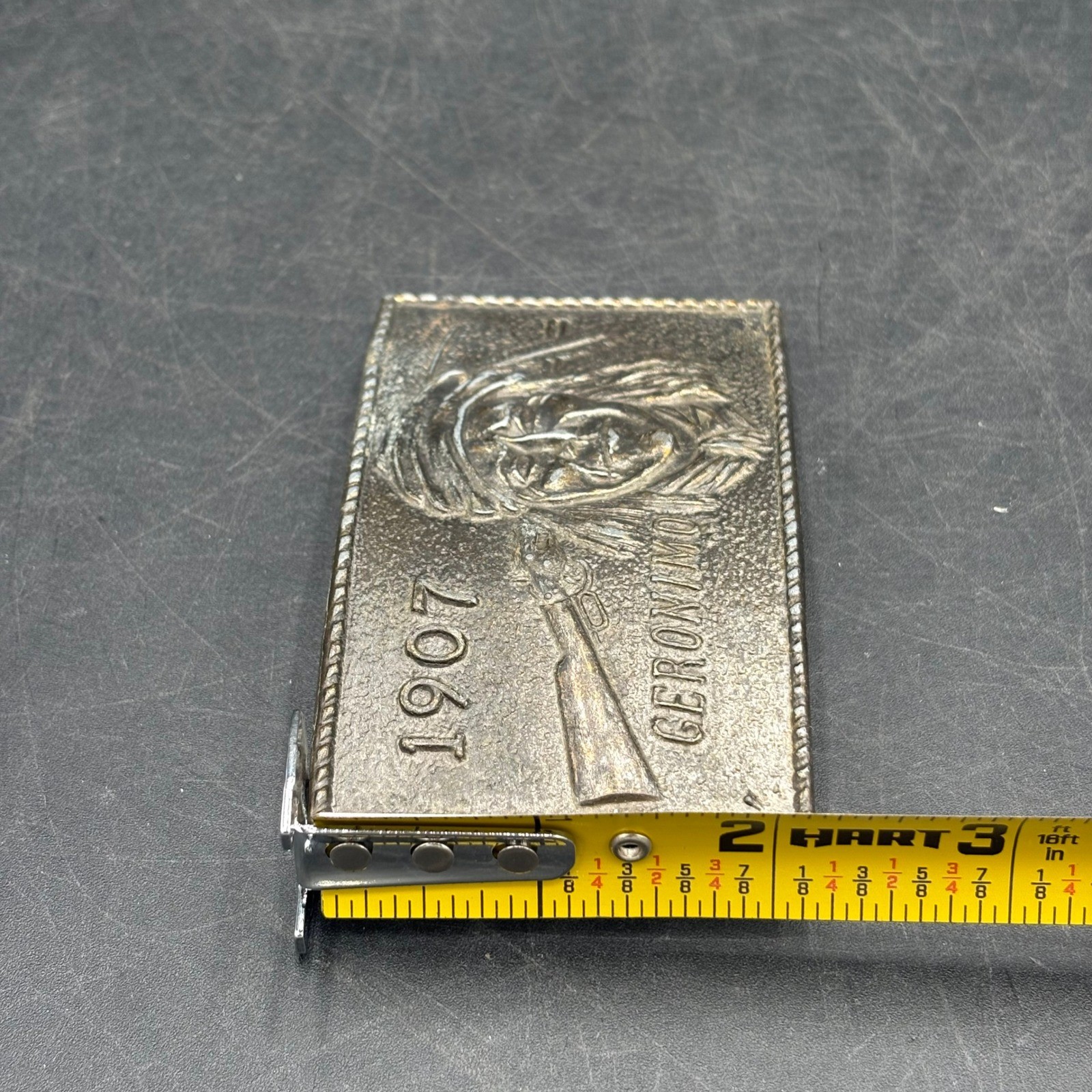 Vintage Geronimo 1907 Native American Apache Belt Buckle Western Americana Metal