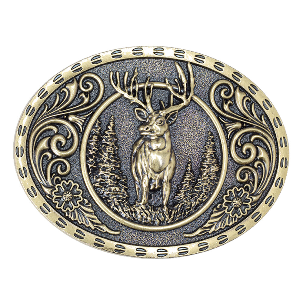 Animal Deer Belt Buckle Western Cowboy Native American Motorcyclist (DER-07-G)