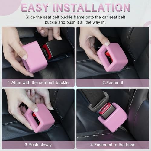 2PCS Seat Belt Buckle Holder, Universal Silicone Rear Seat Belt Booster & Pink
