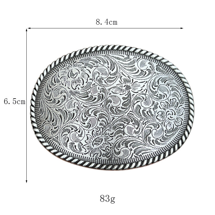 Silvery Western Cowboy Belt Buckle Antique Floral Engrave Copper Belt Buckle NEW