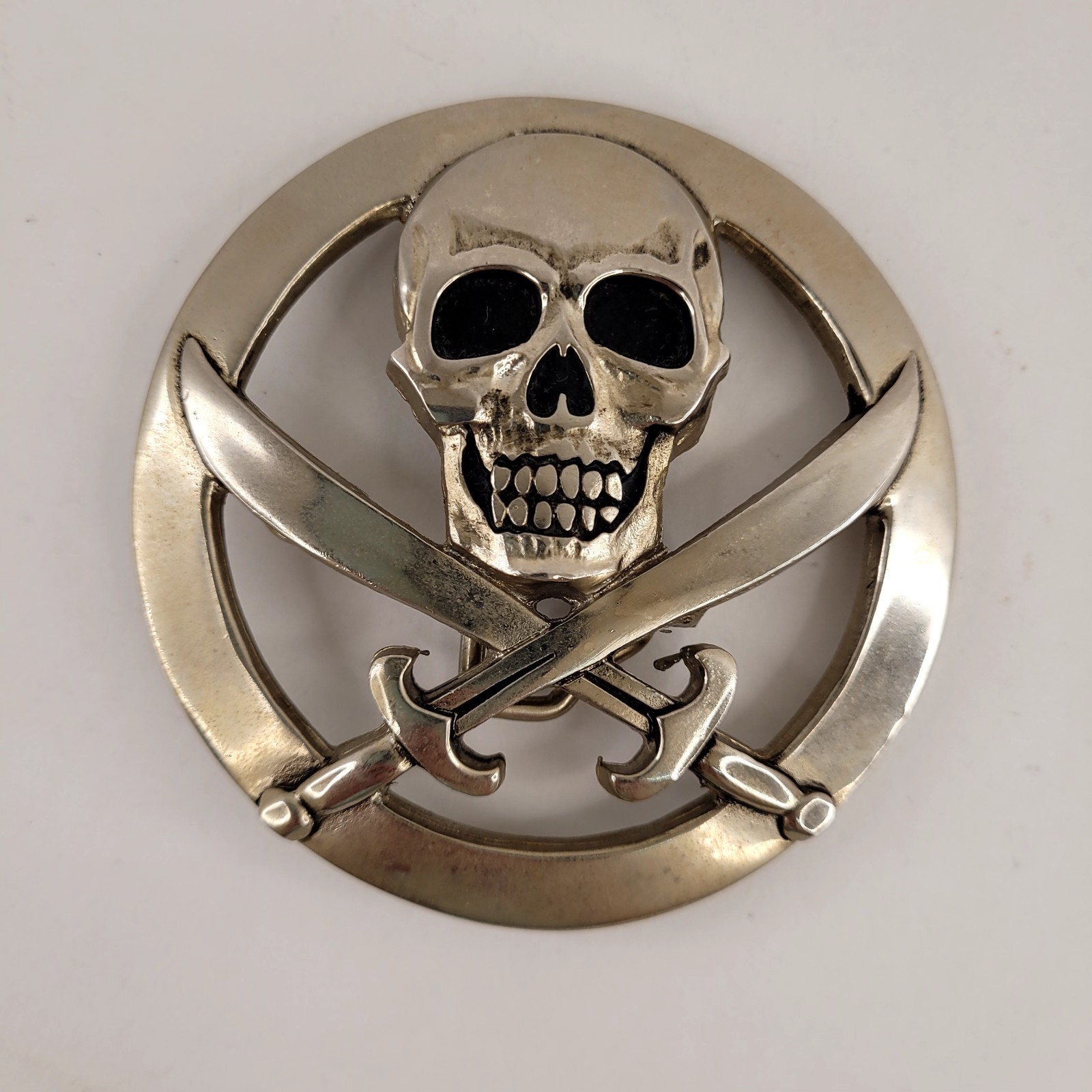 Silver Star Skull and Swords Pirate Belt Buckle Made in USA