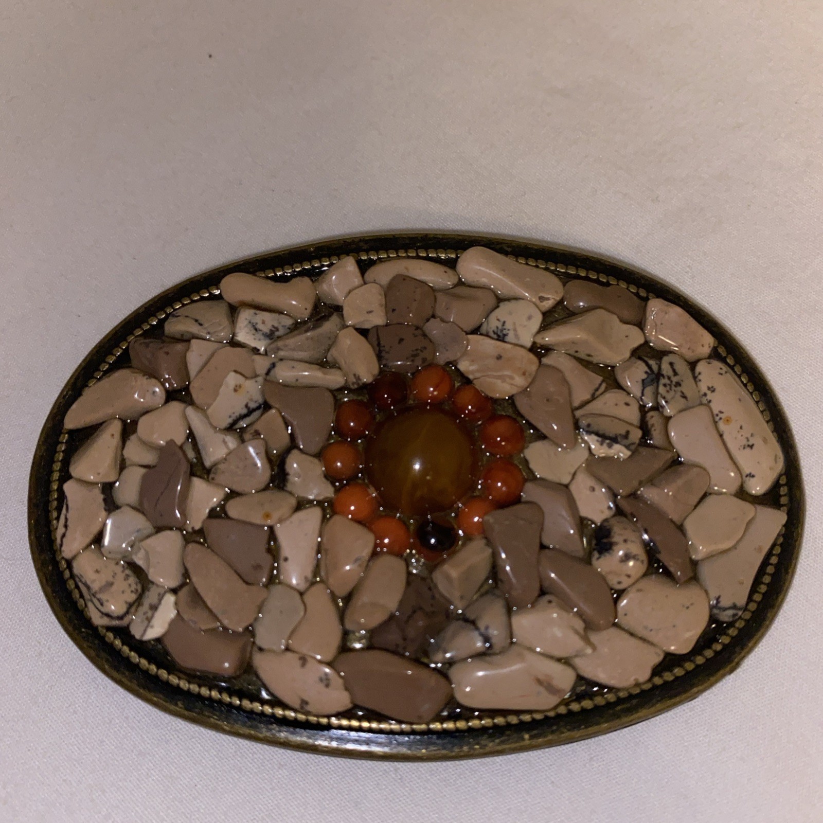 Vintage Century Canada Stone Inlay Belt Buckle Western Cowboy Hipster