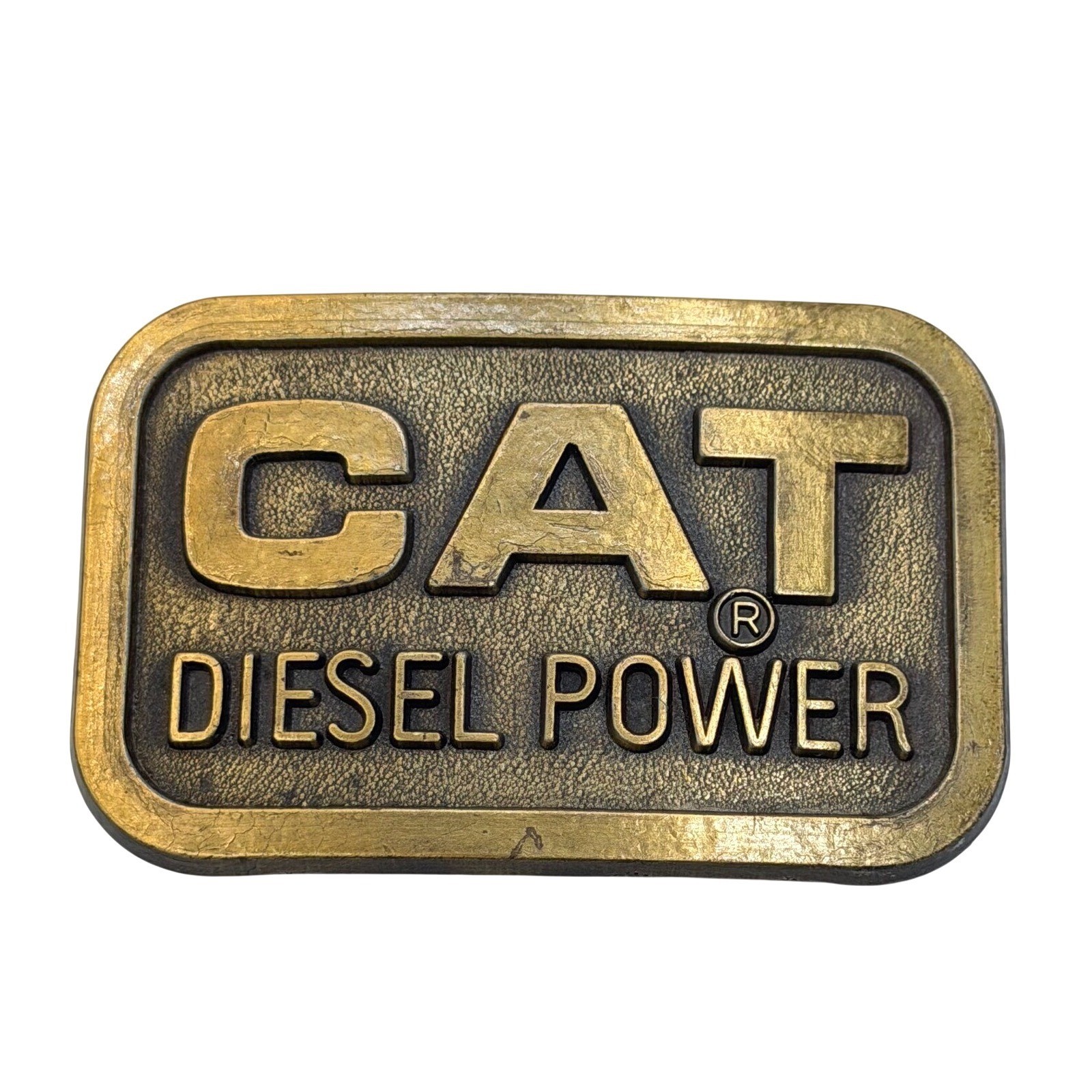 Vintage 1981 Caterpillar CAT Diesel Power Brass Belt Buckle Sales Guides Inc