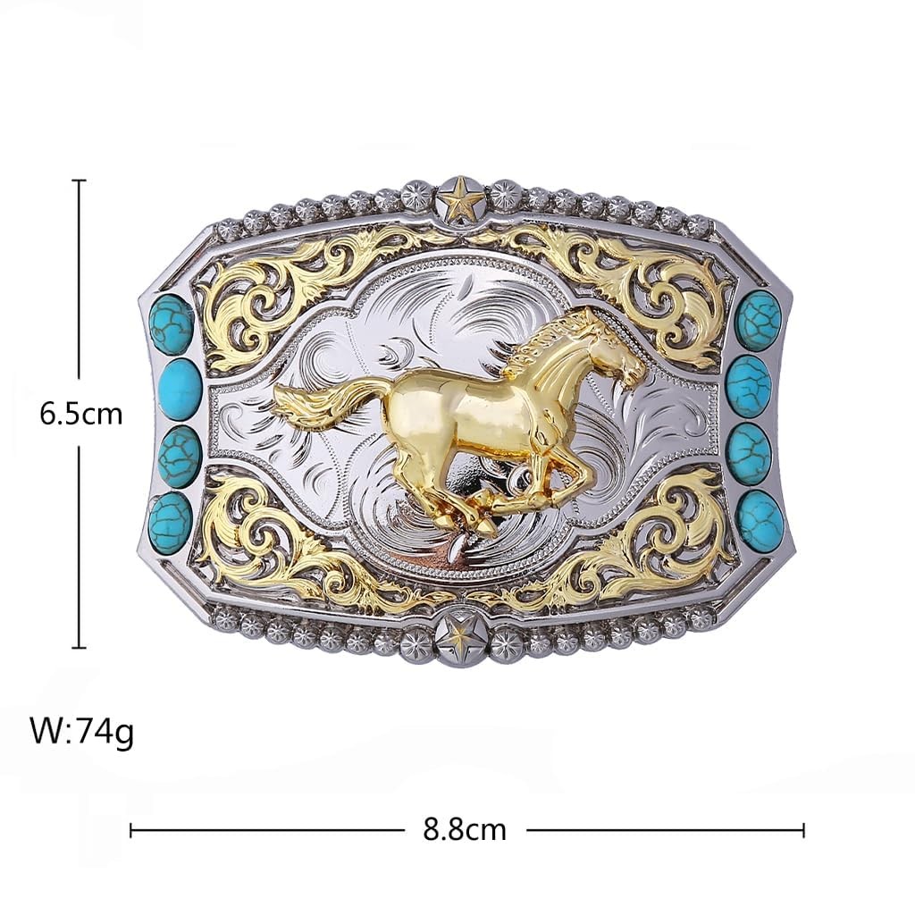 Cowboy Style Belt Buckle for Men Western Buckles with Horse and Turquoise Vin…