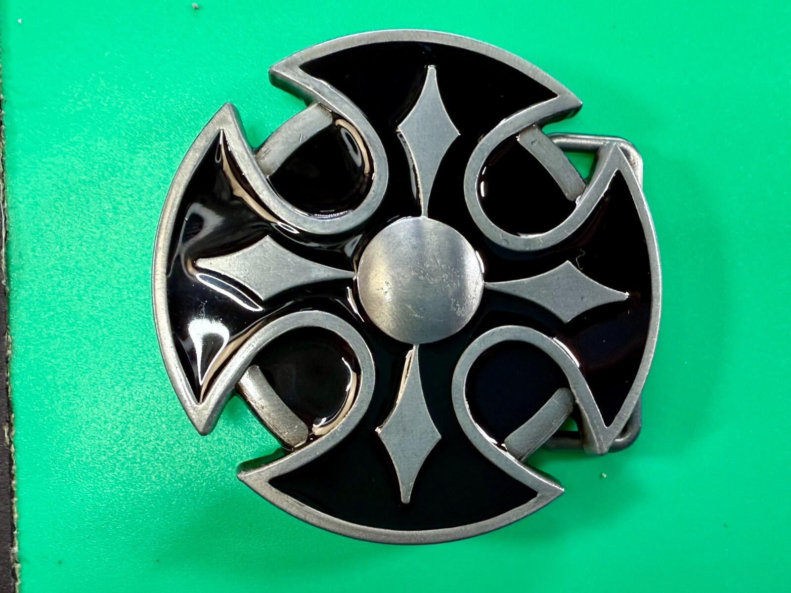 Maltese Celtic Iron Cross Religious Black Enamel Cutout Gothic Punk Belt Buckle