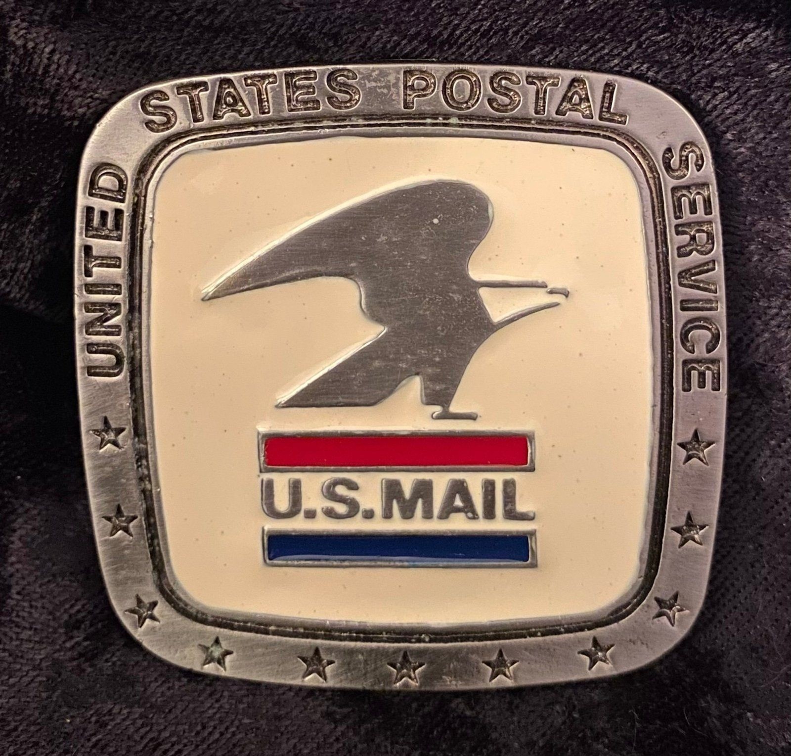Vtg 80’s Pewter & Enamel Belt Buckle Eagle US Mail Collectable Buckle
