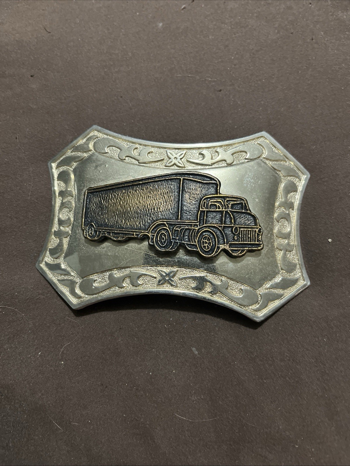 Western Semi Truck Belt Buckle Metal Rectangular 1.5in Belt Silver/Gold/Black