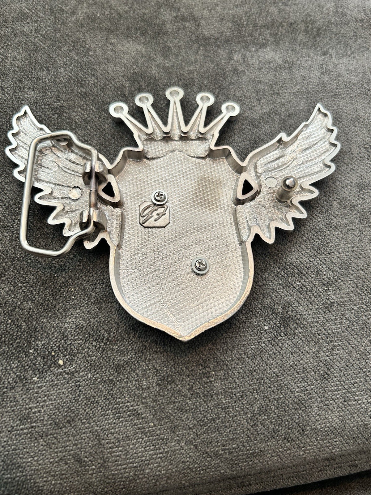Winged Crown Initial H Rhinestone Belt Buckle, Silver/Gold, 1.5in
