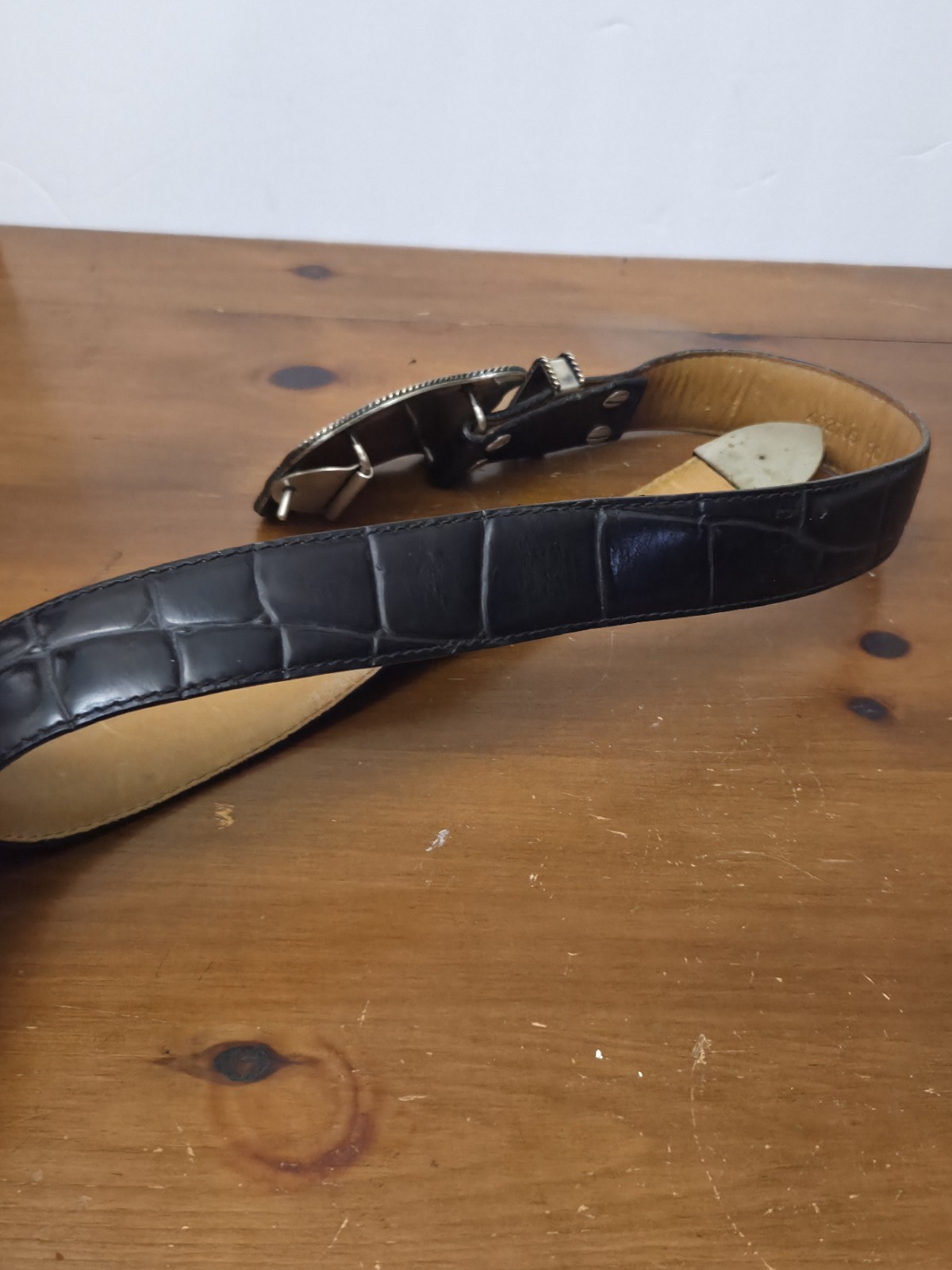 Al Beres Diablo Genuine Leather Black Belt, Nickel Buckle, Made In USA 32&Prime; Waist