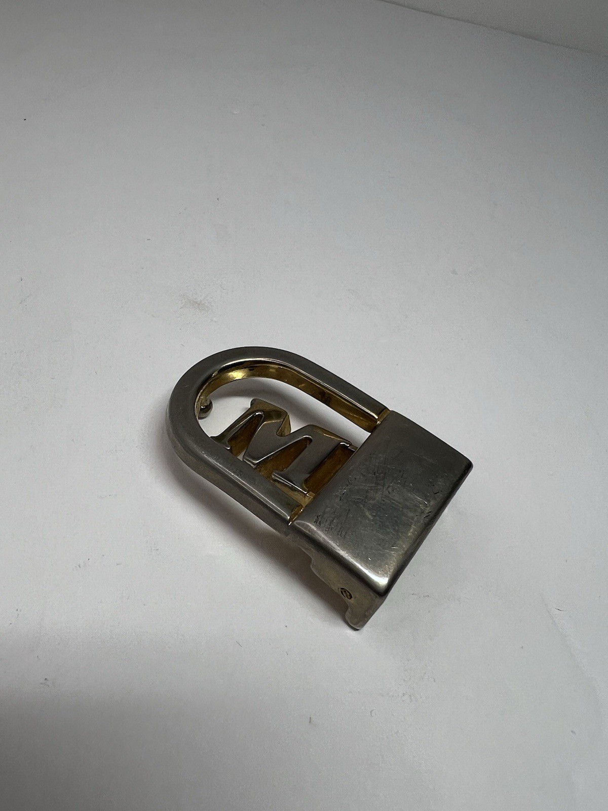VTG Pat Pending Initial M Monogram Two Tone Gold Silver Belt Buckle Italy