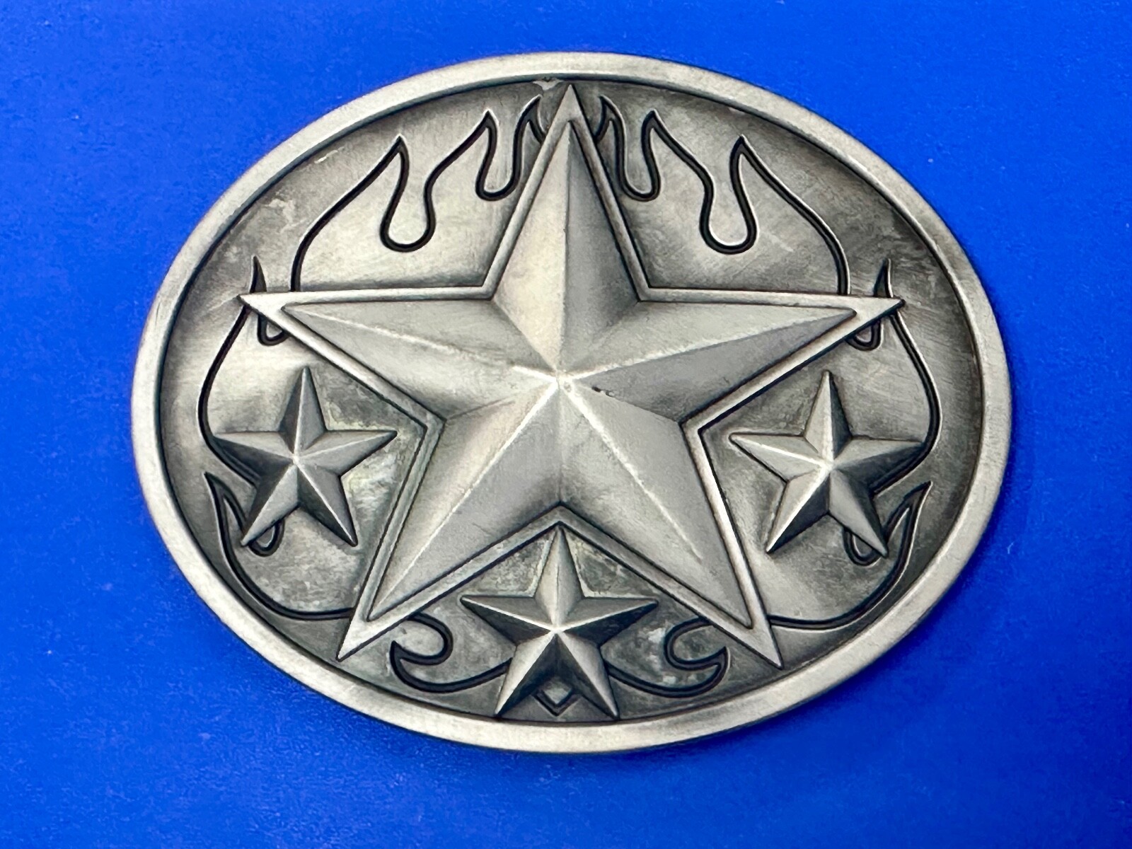 3D Nautical Celtic Star In Flames – Silver Tone Oval 4&Prime; Wide Vintage Belt Buckle