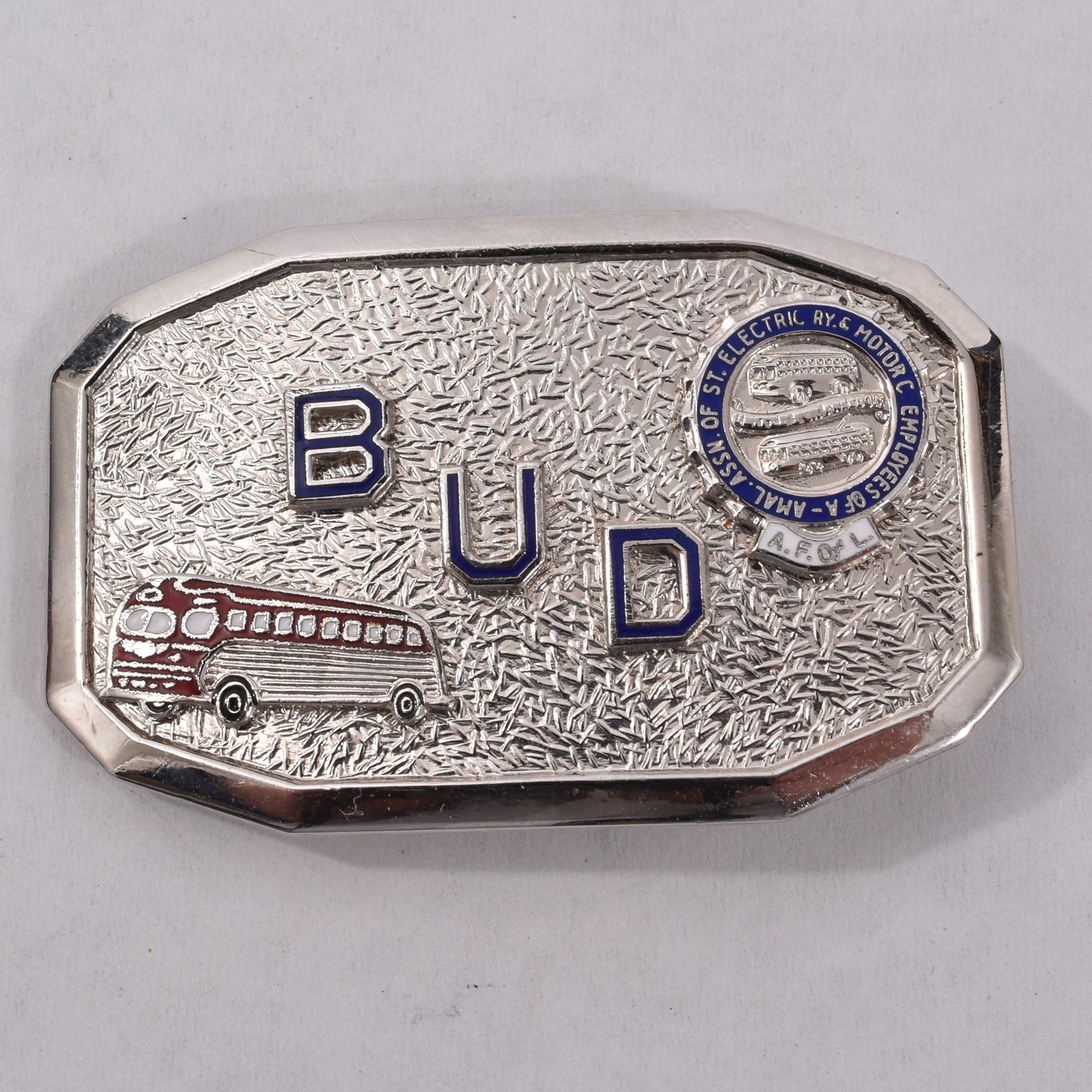 Vintage ELECTRIC RAILWAY Motor Coach AMAL Enamel BELT BUCKLE Hook Fast DECO