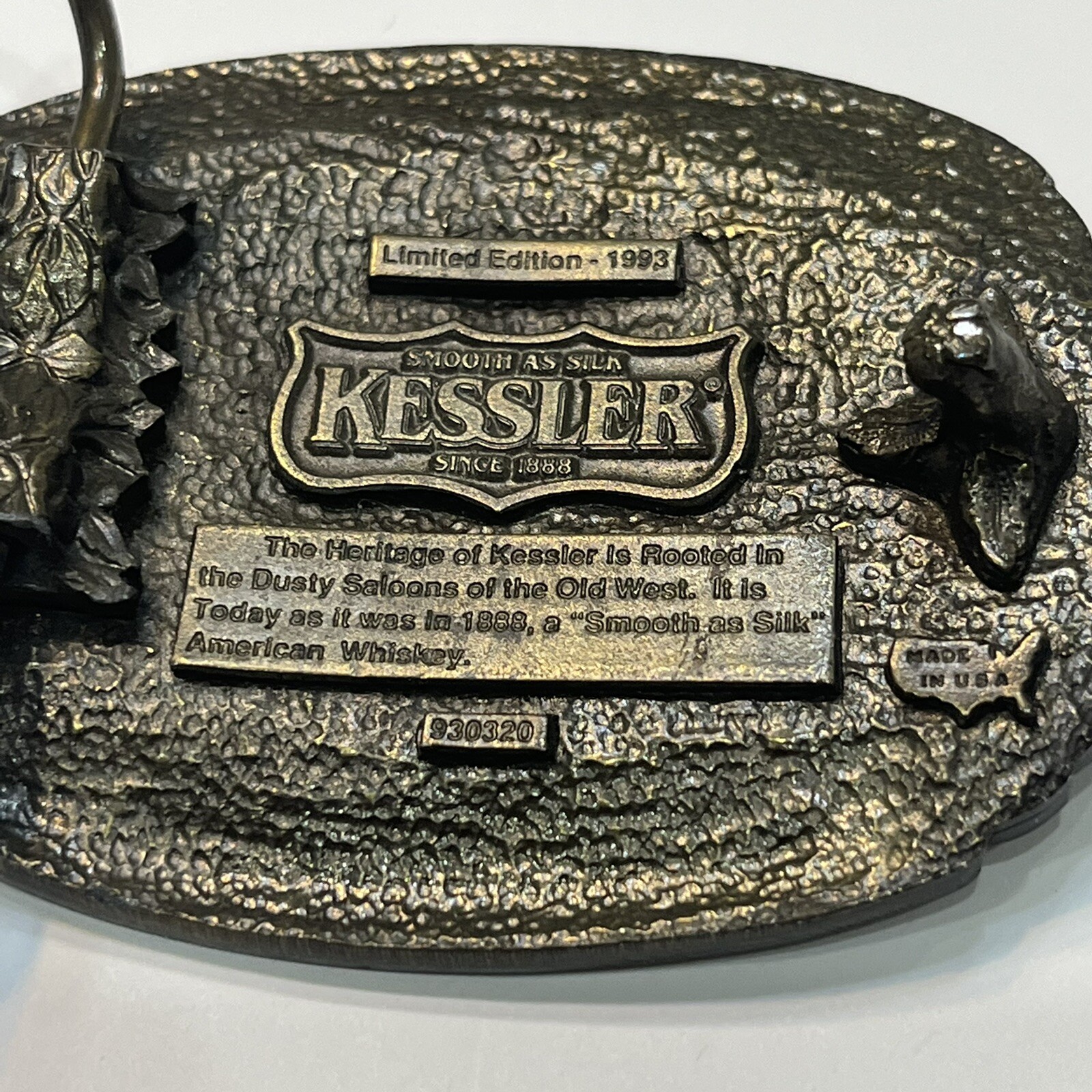 Vintage KESSLER American Whiskey Belt Buckle Smooth As Silk 1993 Brass Tone