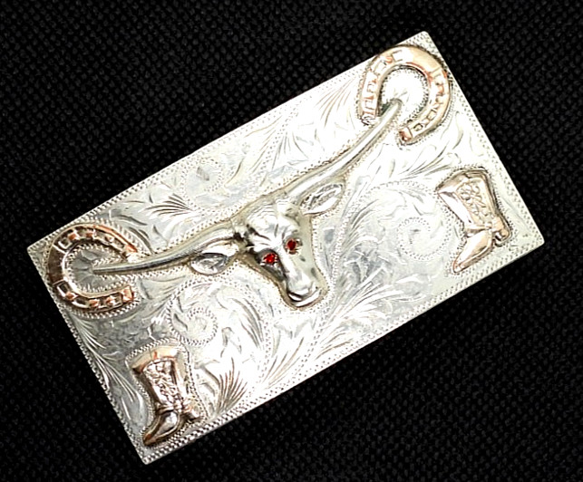 Vintage Taxco Mexican 925 Sterling Silver Cowboy Western Belt Buckle Eagle 50