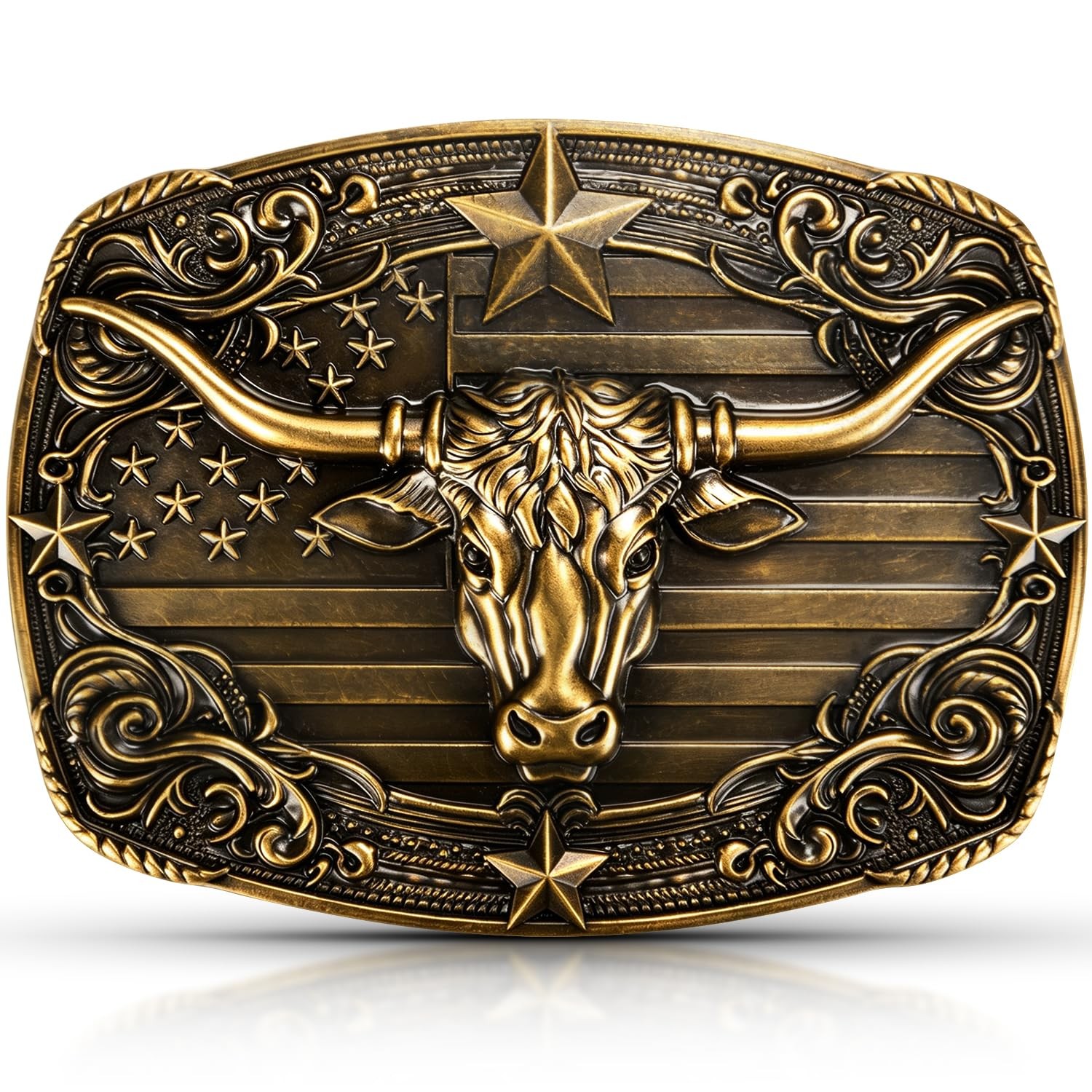 Western Men&rsquo;s Belt Buckles Longhorn Bull Bronze Cowboy Belt Buckles for Men