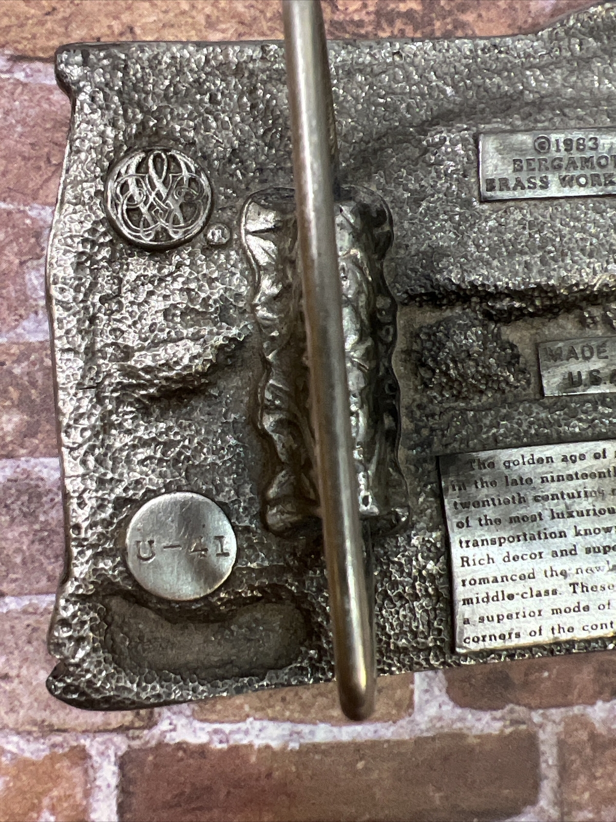 Vtg Bergamot Brass Works 1983 Belt Buckle Train Steam Engine Railroad Silver