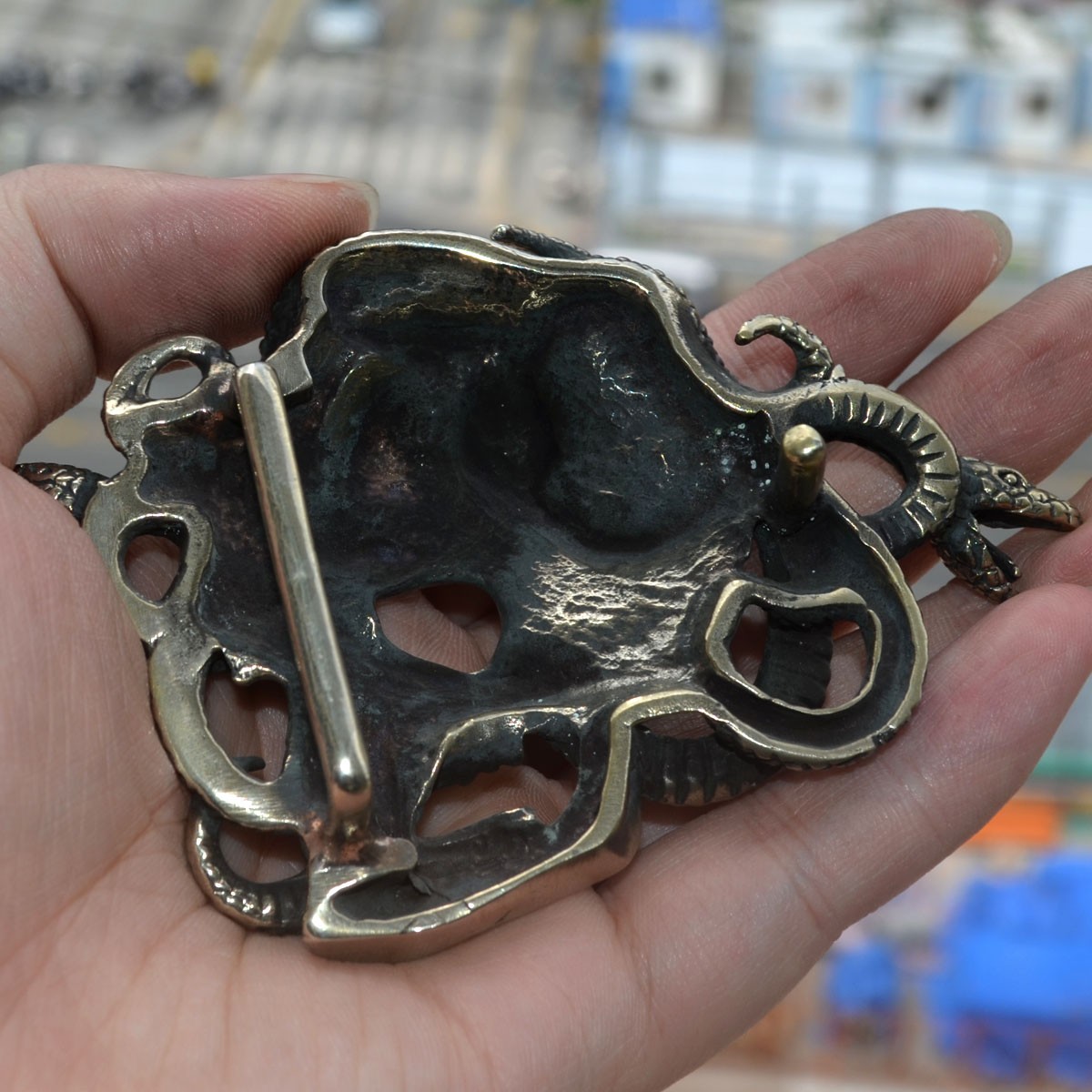 Handmade, Unique Brass Copper Skull Snake Men&rsquo;s Belt Buckle,Punk Personal Gift